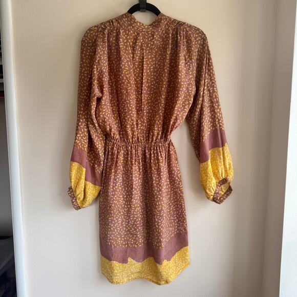 Natalie Martin Wrap Dress Silk Pink Yellow V-Neck Snap Button Long Sleeve Sz S - Picture 8 of 8